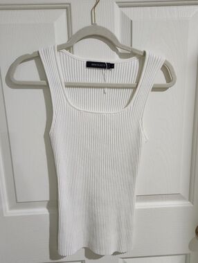 White Ribbed Sweater Square Neck Tank Top